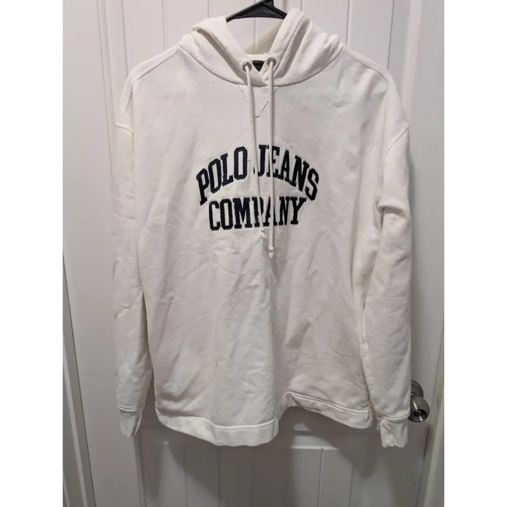 Vintage White Polo Jeans Co Ralph Lauren Mens S Embroidered Spellout Hoodie